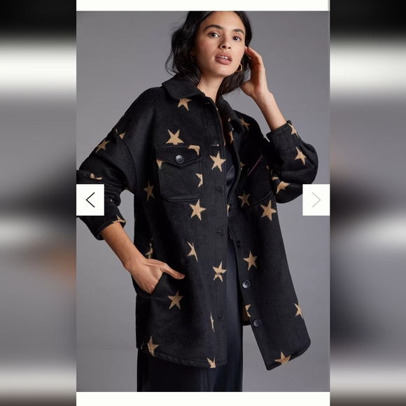 NWT new AVEC LES FILLES Felt Shirt Jacket In Black/tan Star from modesens/Anthro - Picture 1 of 14